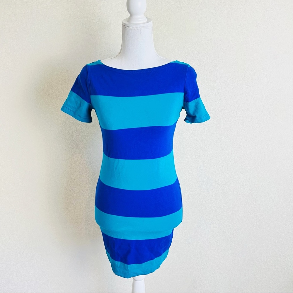 Forever 21 Purple & Blue Block Retro Striped Short Sleeve Bodycon Mini Dress